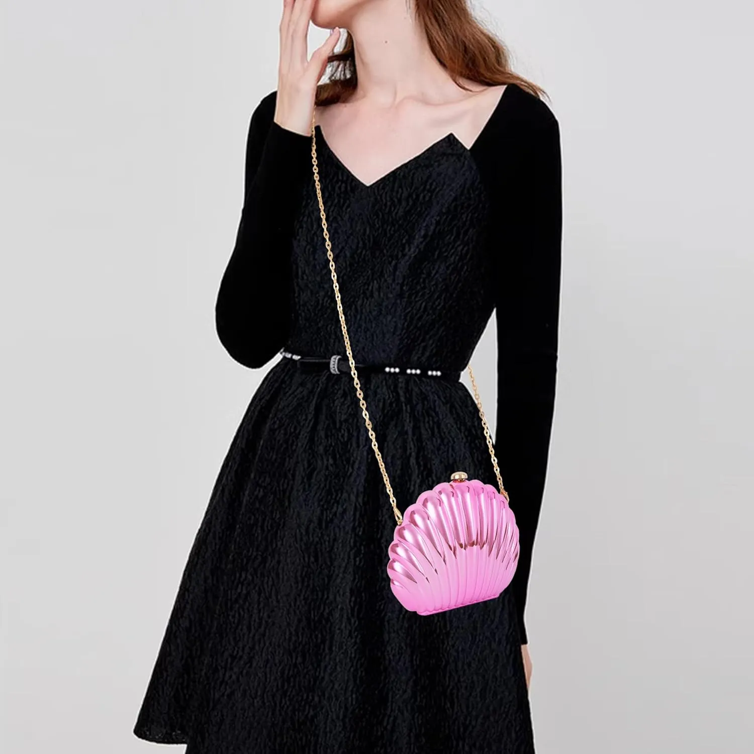 Women Seashell Evening Bag Purse Mermaid Chain Strap Clutch Handbag Shoulder Bag