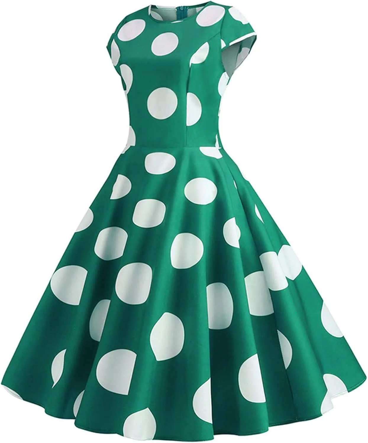 Women Short 1950s Retro Vintage Cocktail Party Swing Dresses Polka Dot Cap Sleeves Crewneck Summer Prom Formal Dress