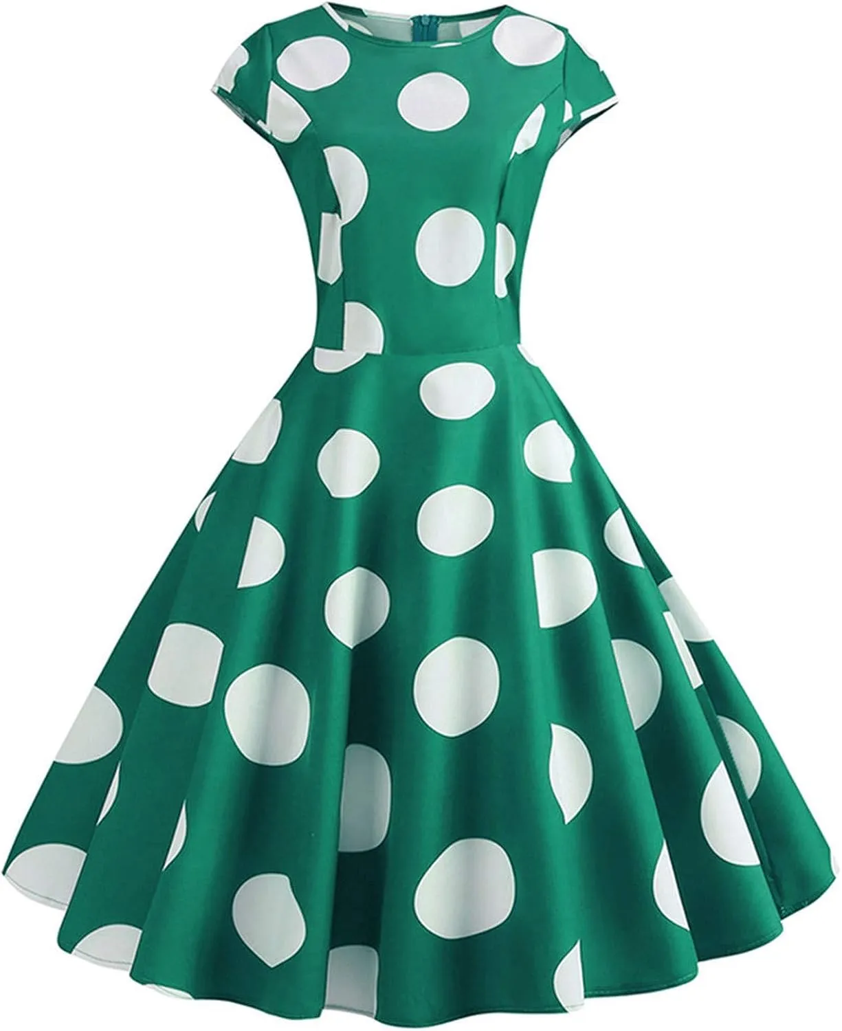 Women Short 1950s Retro Vintage Cocktail Party Swing Dresses Polka Dot Cap Sleeves Crewneck Summer Prom Formal Dress
