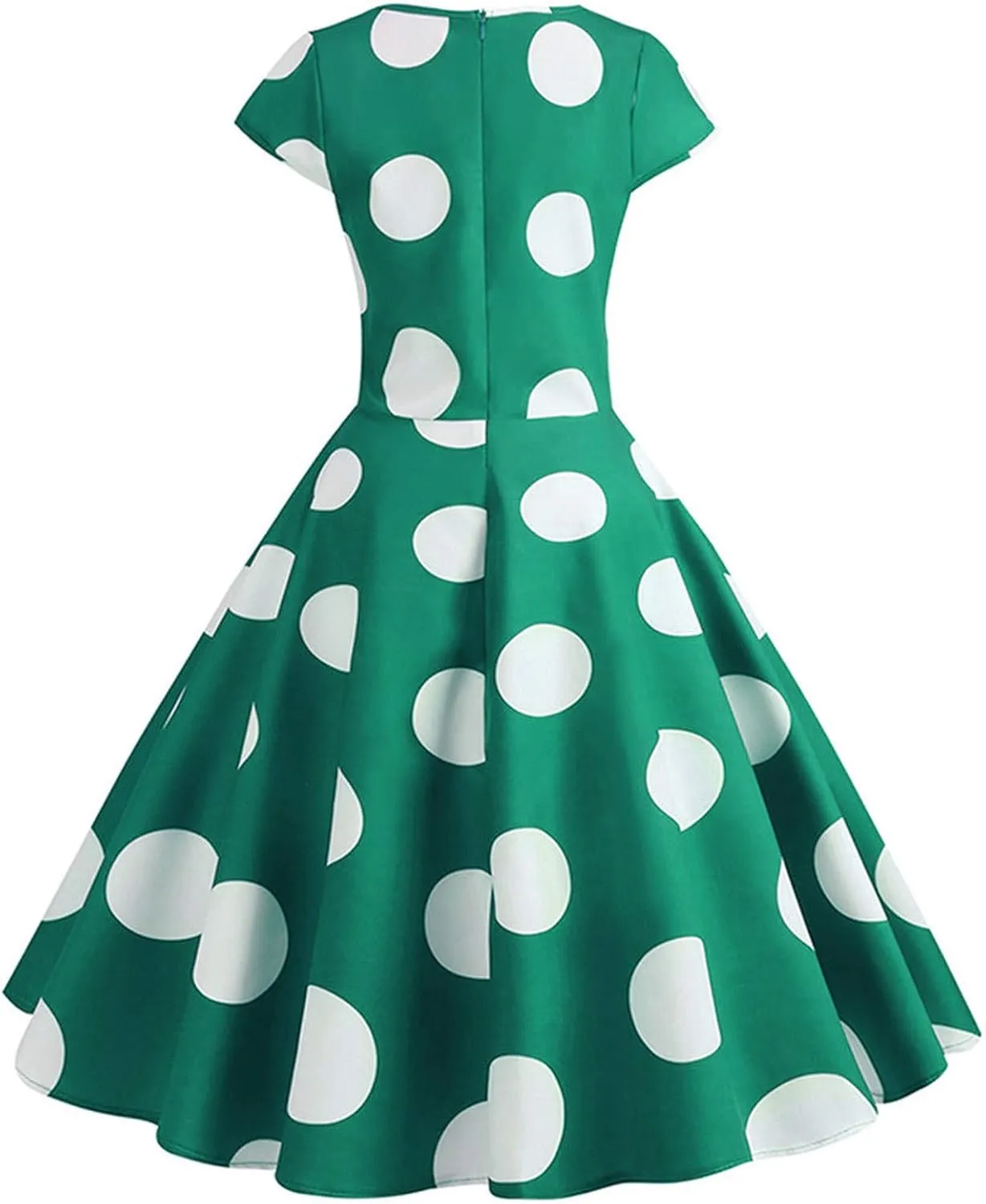 Women Short 1950s Retro Vintage Cocktail Party Swing Dresses Polka Dot Cap Sleeves Crewneck Summer Prom Formal Dress