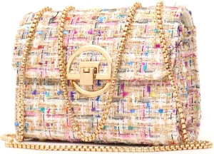 Women Tweed Small Shoulder Bag Handbag and Purse Fashion Ladies Chain Quilted Crossbody Bag Evening Bag Clutch