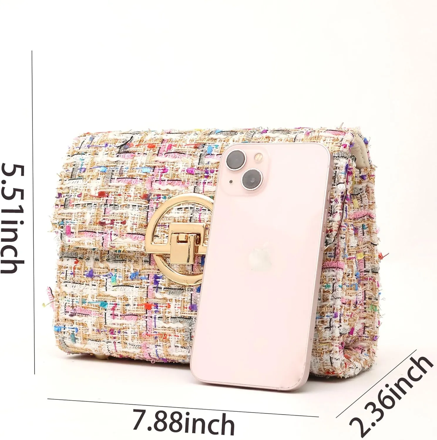 Women Tweed Small Shoulder Bag Handbag and Purse Fashion Ladies Chain Quilted Crossbody Bag Evening Bag Clutch