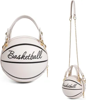 Women's Basketball Bag Basketball-Shaped Crossbody Bag Handbag Girl Mini One-Shoulder PU Leather Round Handbag…