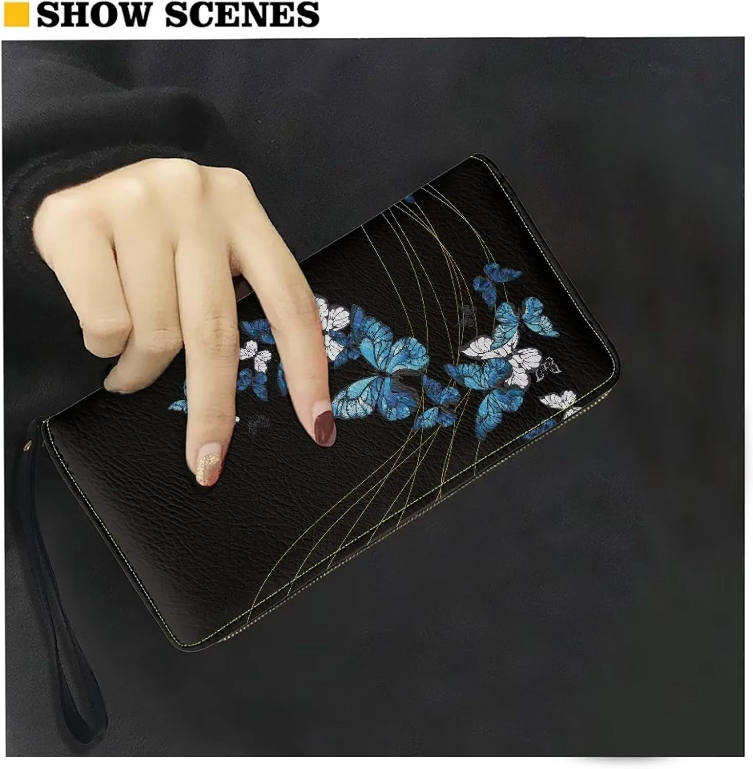Women's Butterfly Wallet RFID Blocking Zip Around Clutch Wristlet Clutch Wallet for Women Ladies, Portable Travel Purse Card Holder