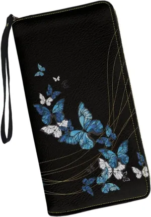 Women's Butterfly Wallet RFID Blocking Zip Around Clutch Wristlet Clutch Wallet for Women Ladies, Portable Travel Purse Card Holder