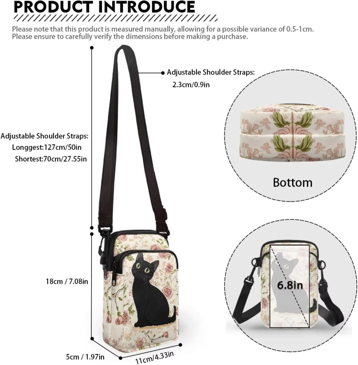 Women's Double Layer Shoulder Bag with Adjustable Strap Multi Zipper Pocket Crossbody Purse Satchel Clutch Handbag