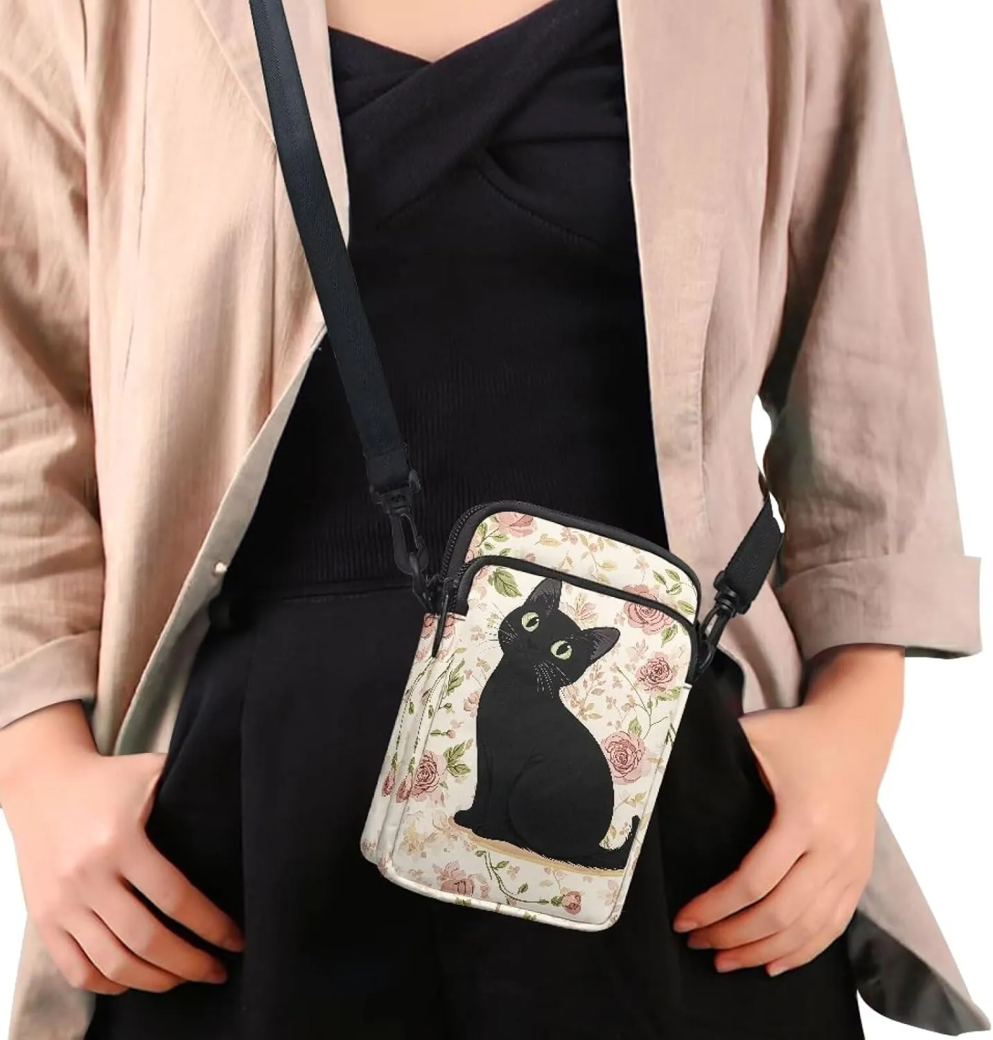 Women's Double Layer Shoulder Bag with Adjustable Strap Multi Zipper Pocket Crossbody Purse Satchel Clutch Handbag