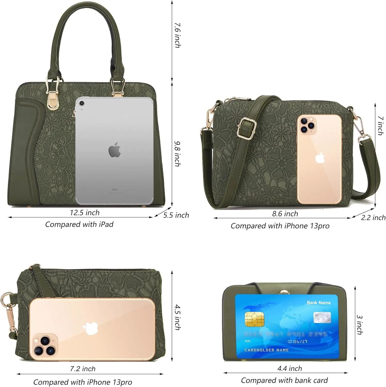 Women's Fashion Handbags Tote Bags Shoulder Bag Top Handle Satchel Purse Set 4pcs