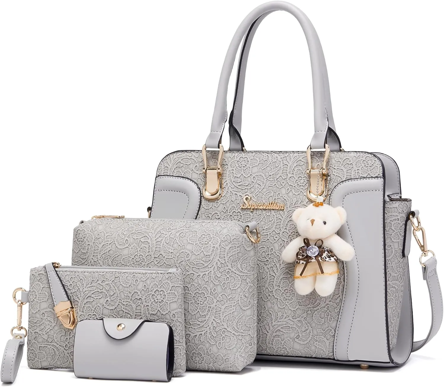 Women's Fashion Handbags Tote Bags Shoulder Bag Top Handle Satchel Purse Set 4pcs