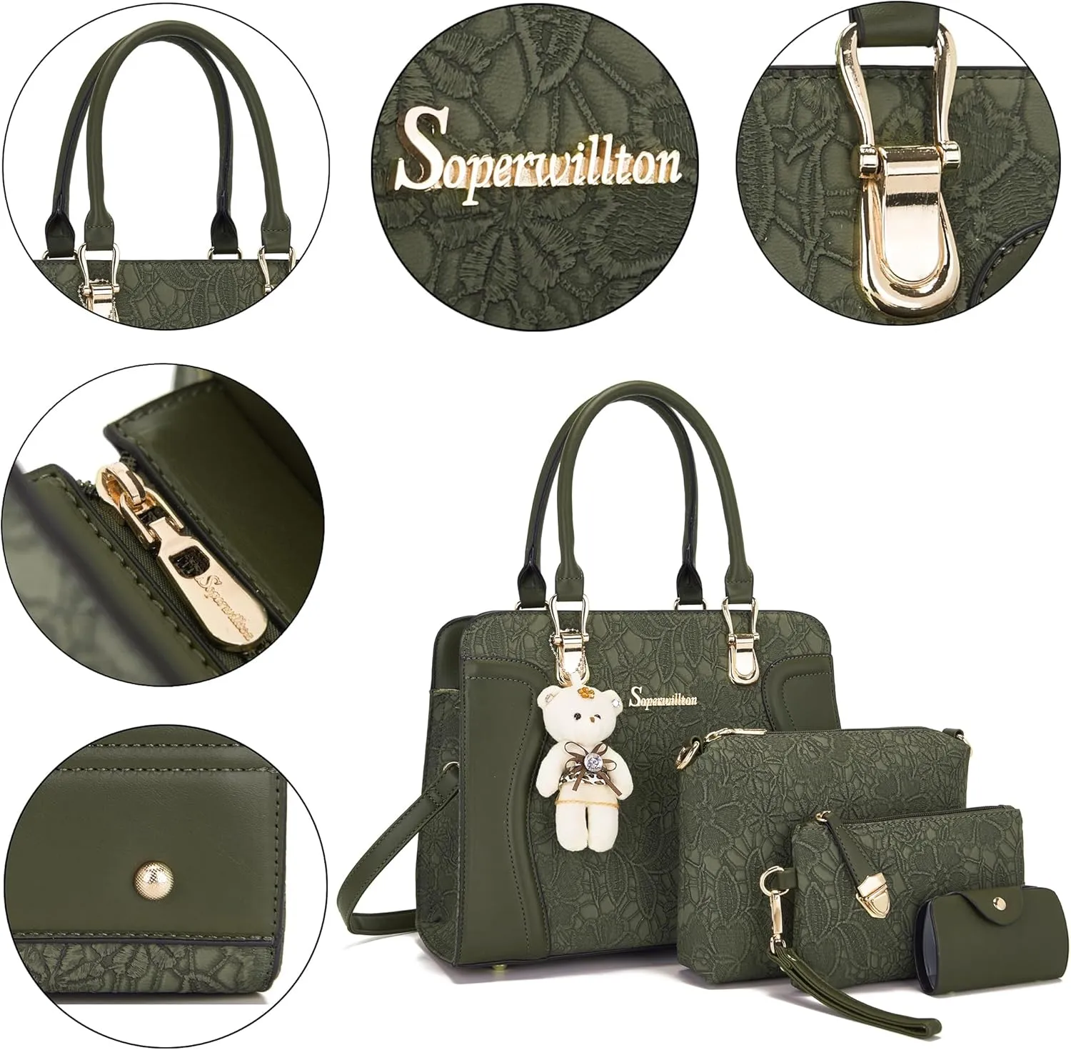 Women's Fashion Handbags Tote Bags Shoulder Bag Top Handle Satchel Purse Set 4pcs