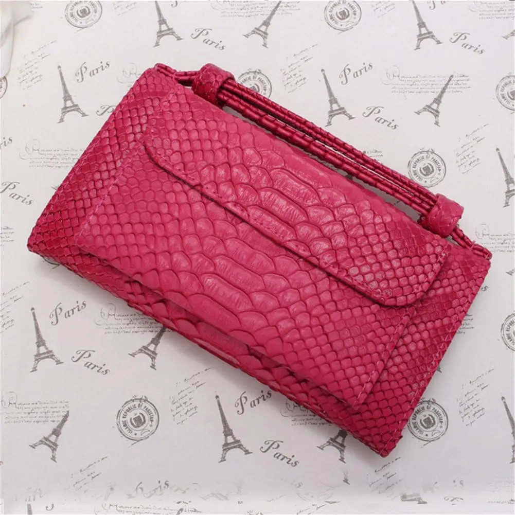 Womens Genuine Leather Snakeskin Crossbody Purse Tote Handbag Clutch Wallet with Chain