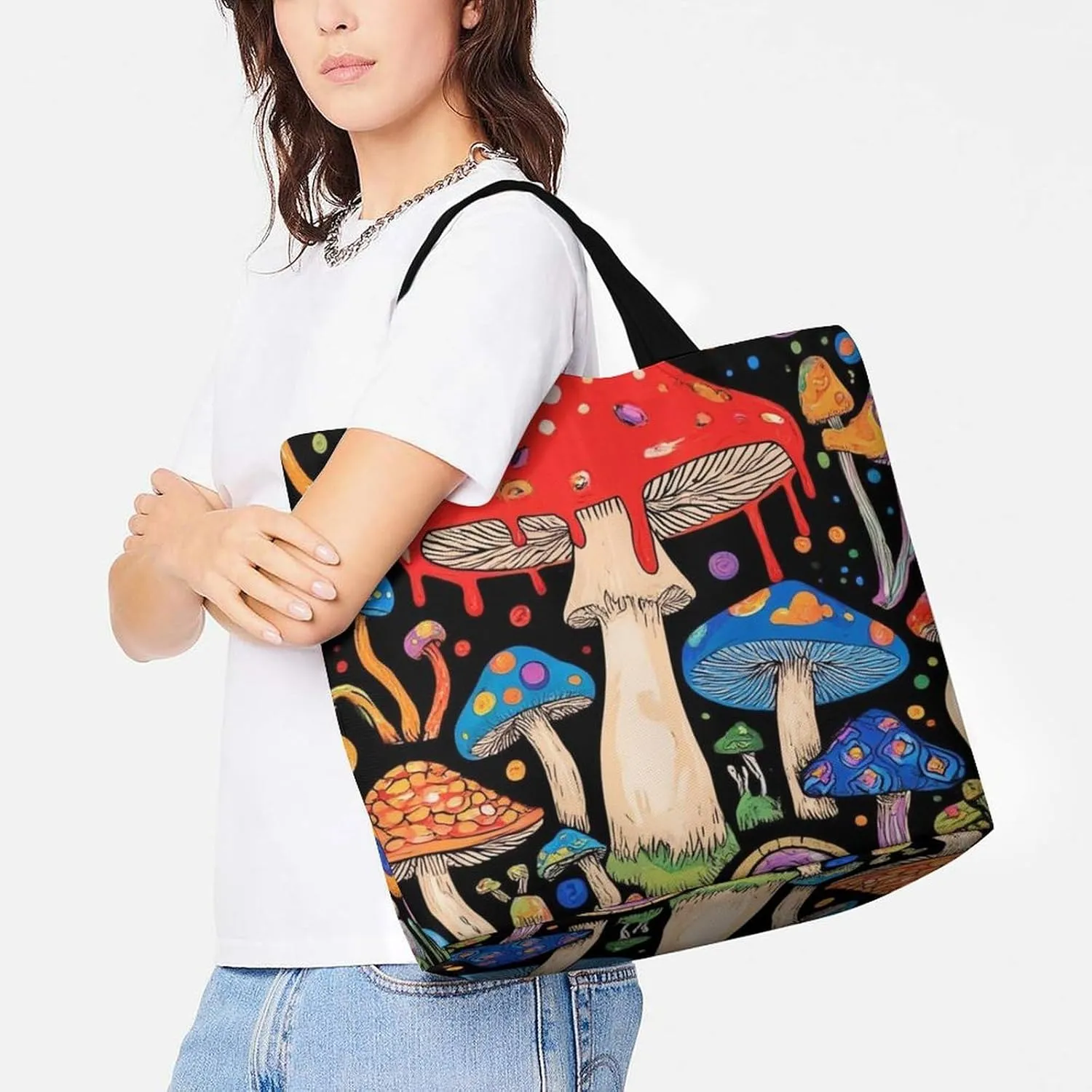 Womens Grocery Bag, Large Capacity Tote Bags Portable Reusable Shopping Shoulder Bag