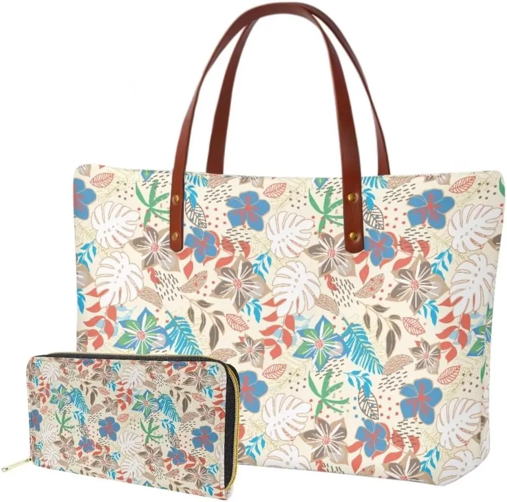 Womens Handbag with Matching Wallet Large Tote Bag Casual Shoulder Tote Bag with PU Clutch Wallet Purse