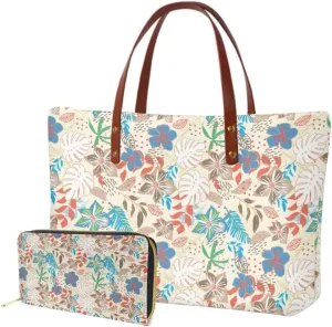 Womens Handbag with Matching Wallet Large Tote Bag Casual Shoulder Tote Bag with PU Clutch Wallet Purse