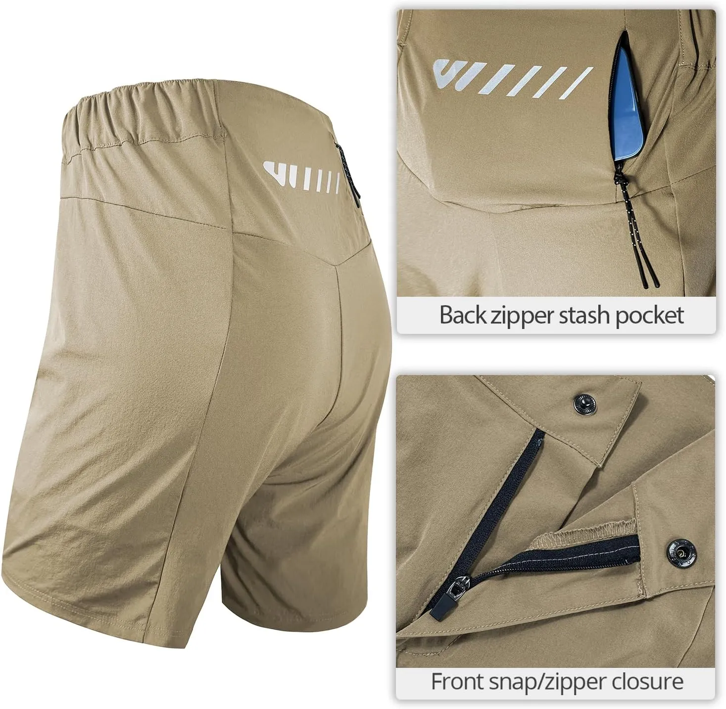 Womens Mountain Bike Shorts 2 in 1 Padded Cycling Women Biking Underwear with Padding Riding Bicycle Shorts Zipper Pocket