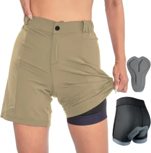 Womens Mountain Bike Shorts 2 in 1 Padded Cycling Women Biking Underwear with Padding Riding Bicycle Shorts Zipper Pocket