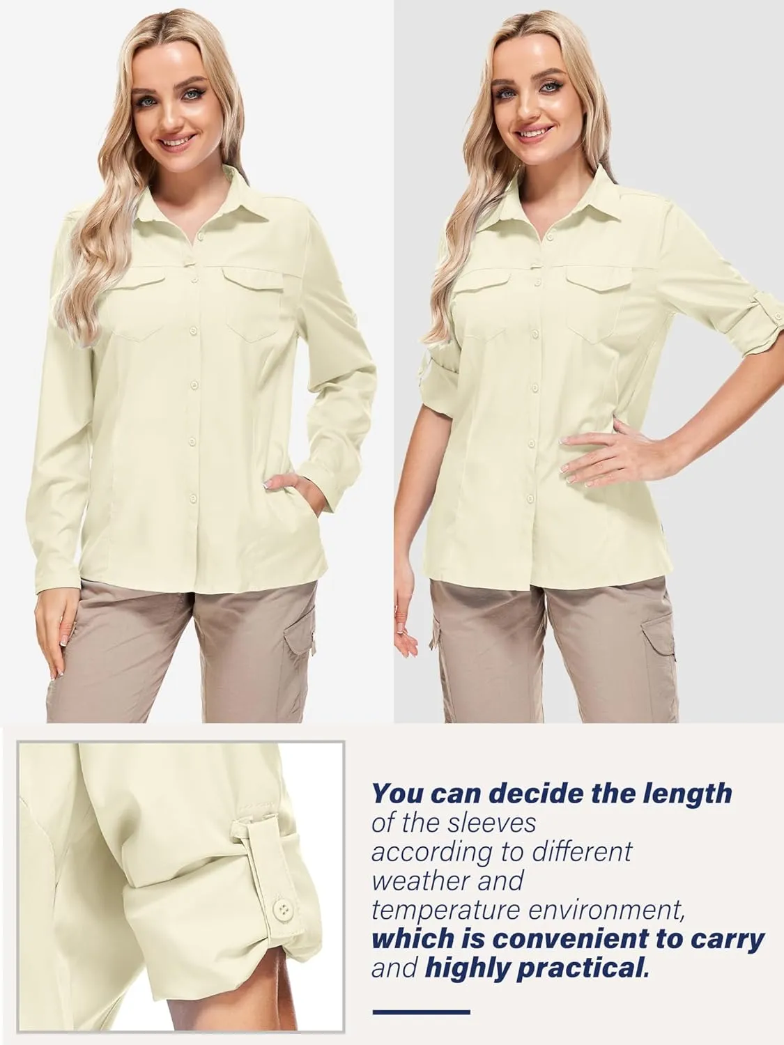 Women's Safari Clothes Long Sleeve UPF50 Sun Protection Quick Dry Shirts Hiking Camping Fishing Trave Teen Girl