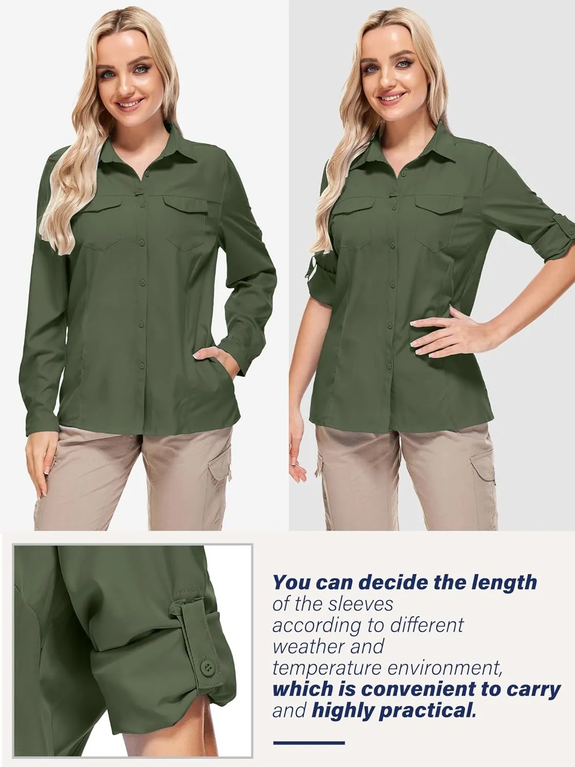 Women's Safari Clothes Long Sleeve UPF50 Sun Protection Quick Dry Shirts Hiking Camping Fishing Trave Teen Girl