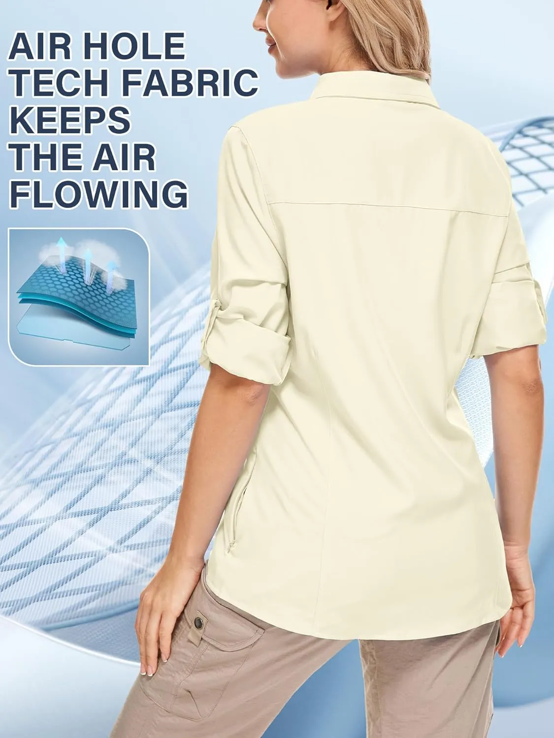Women's Safari Clothes Long Sleeve UPF50 Sun Protection Quick Dry Shirts Hiking Camping Fishing Trave Teen Girl