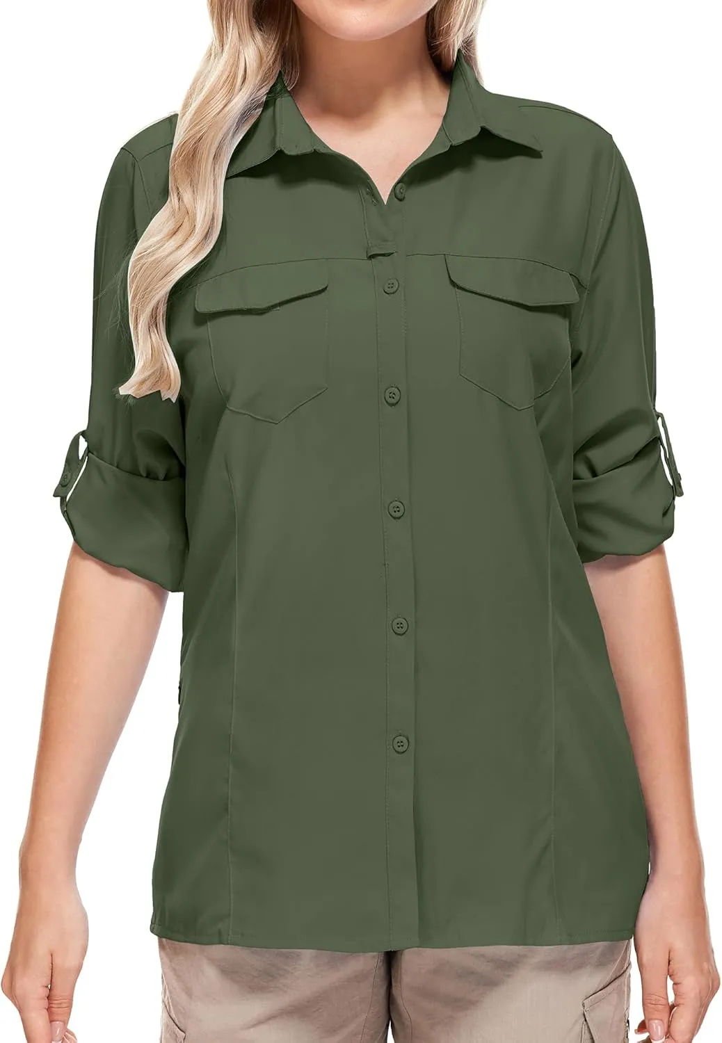 Women's Safari Clothes Long Sleeve UPF50 Sun Protection Quick Dry Shirts Hiking Camping Fishing Trave Teen Girl