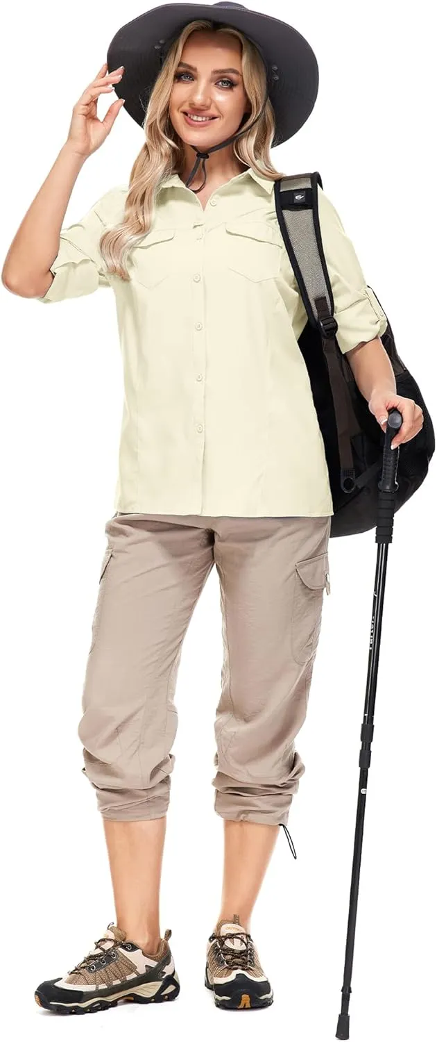 Women's Safari Clothes Long Sleeve UPF50 Sun Protection Quick Dry Shirts Hiking Camping Fishing Trave Teen Girl
