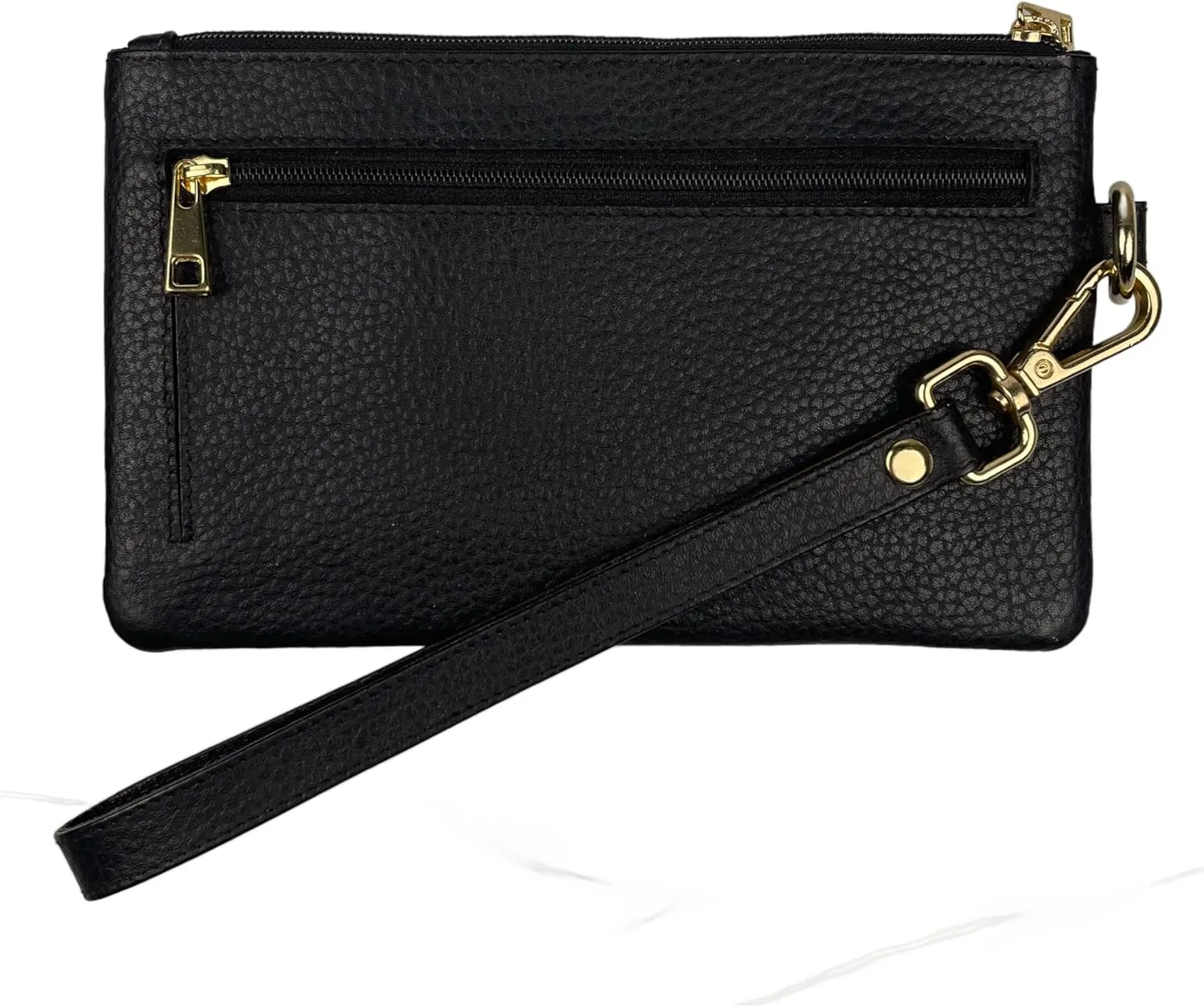 Women's Slim Leather RFID Blocking Wristlet Clutch Wallet Purse with Detachable Wrist Strap - Pebble Grain