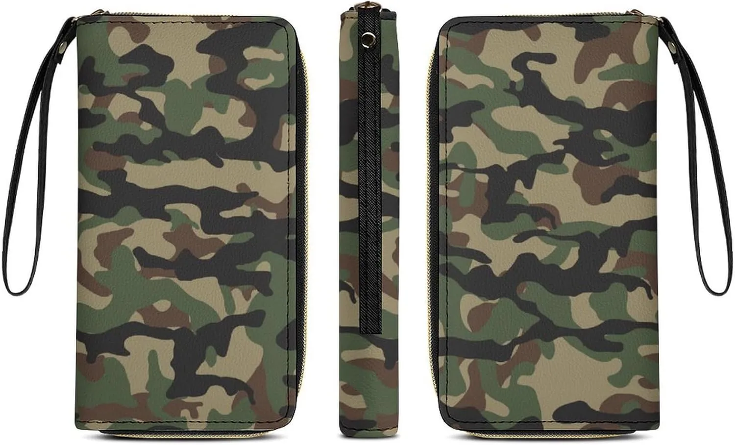 Women's Travel Zipper Purse Fashion Design Gift, Huge Storage Capacity Purse, Cute Decor Wallet, Long PU Wallet With Rope Compatible with Green Camouflage Army Camo