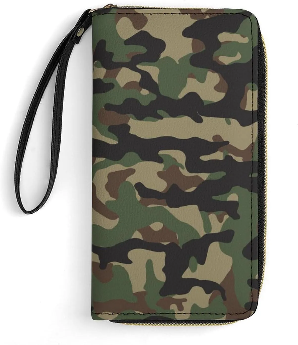 Women's Travel Zipper Purse Fashion Design Gift, Huge Storage Capacity Purse, Cute Decor Wallet, Long PU Wallet With Rope Compatible with Green Camouflage Army Camo