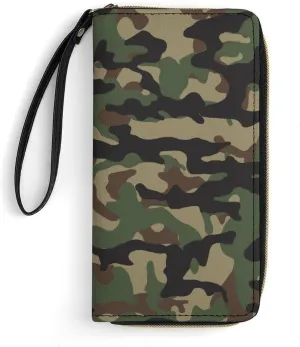 Women's Travel Zipper Purse Fashion Design Gift, Huge Storage Capacity Purse, Cute Decor Wallet, Long PU Wallet With Rope Compatible with Green Camouflage Army Camo