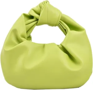 Women's Wrinkled Leather Cloud Shape Knotted Handbag Fashion Y2K Dumpling Underarm Hobo Clutch Purse for Party Shopping (Light green)