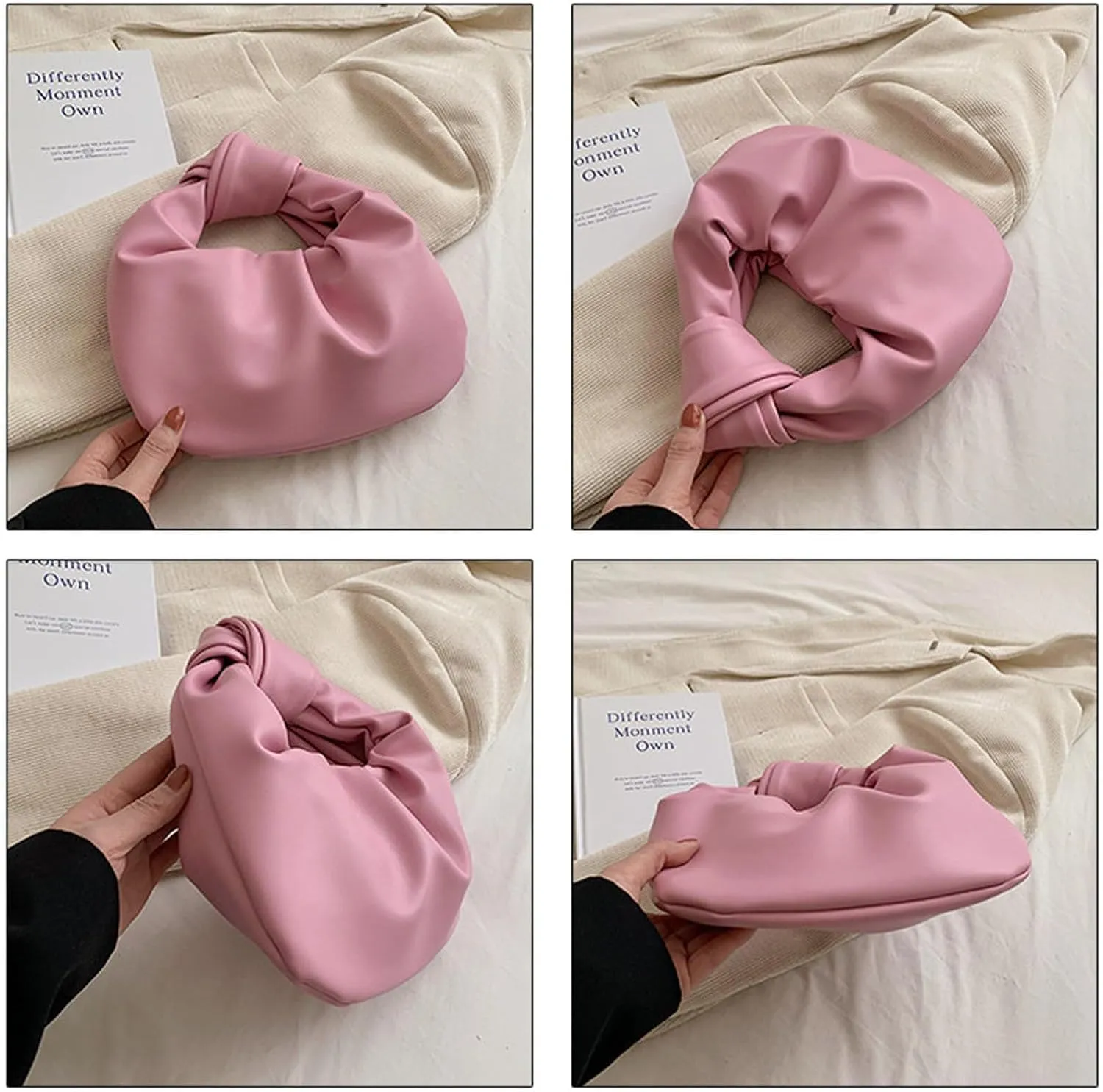 Women's Wrinkled Leather Cloud Shape Knotted Handbag Fashion Y2K Dumpling Underarm Hobo Clutch Purse for Party Shopping (Light green)