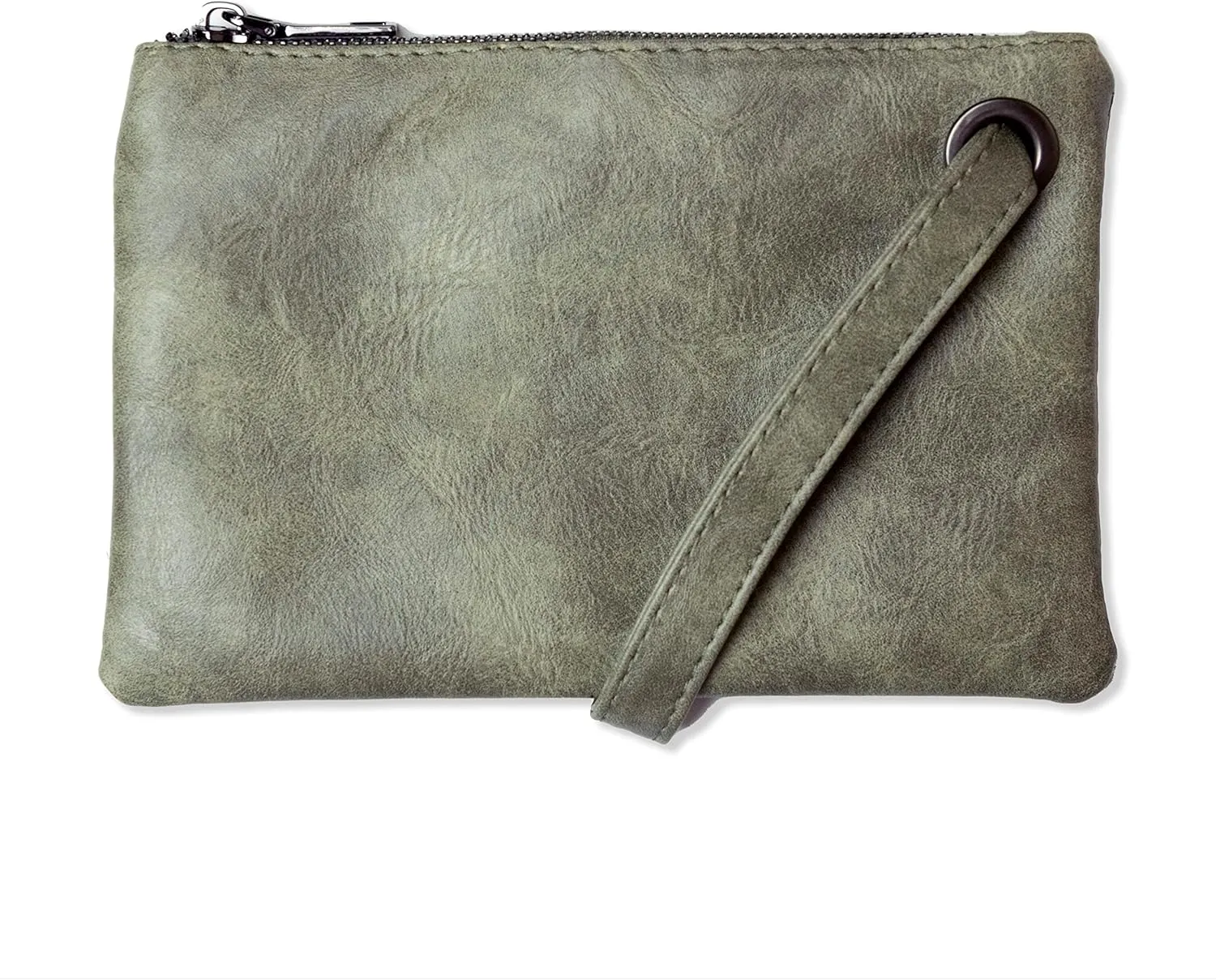 Women’s Wristlet Clutch Handbag, Distressed PU Leather Purse, Stylish with Black Zipper Accents