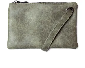 Women’s Wristlet Clutch Handbag, Distressed PU Leather Purse, Stylish with Black Zipper Accents