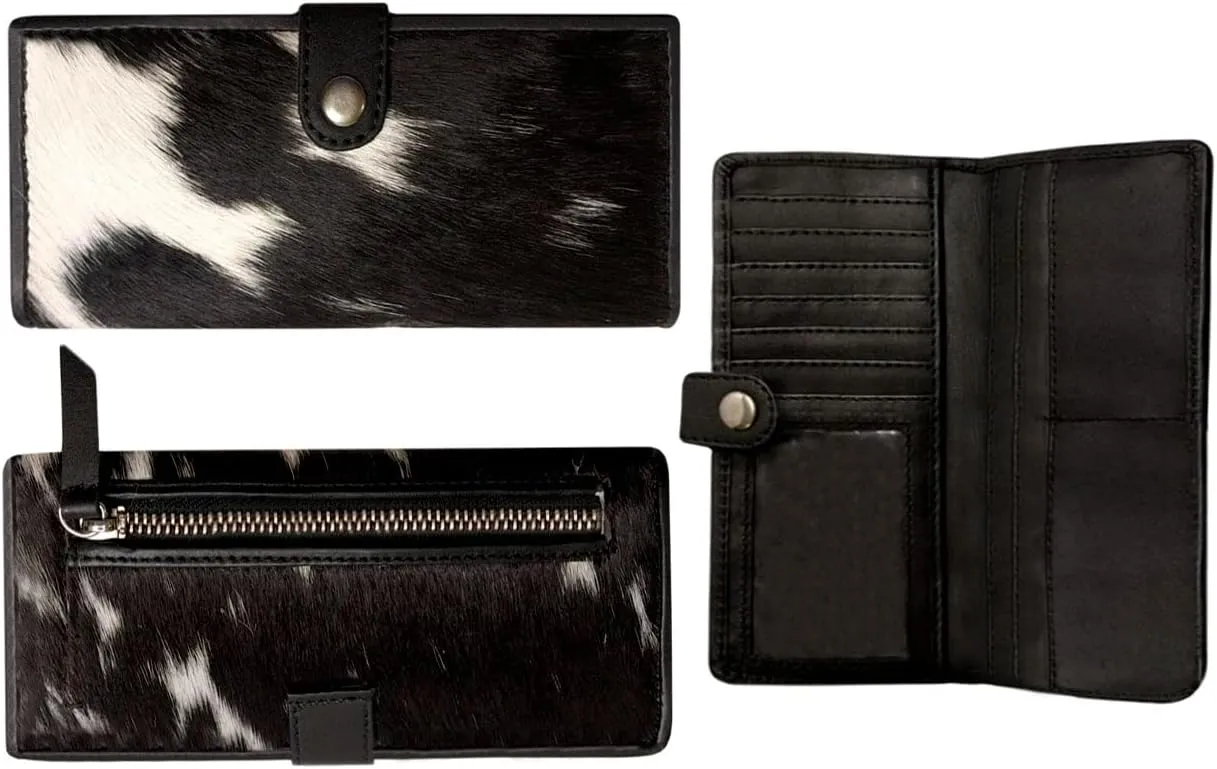 Womens Zipper Wristlet Cowhide Clutch Real Leather Hair on Wallet Western Purse, Handbag Organizer for women