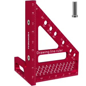 Woodworking Square Ruler 22.5-90 Degree - Premium Carpenter's Scribing Tool with Angle Pin, Multi-Angle Measuring for Engineering & Construction
