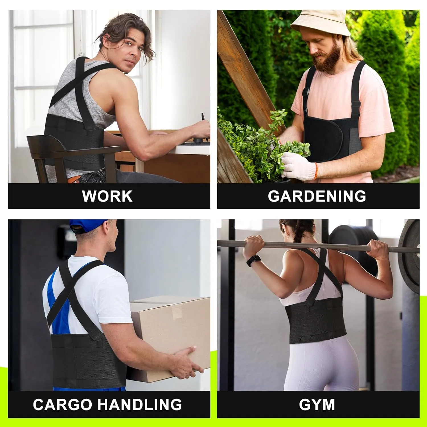 Work Back Brace for Men & Women, Adjustable Lower Back Support Belt with Suspenders for Back Pain Relief, Moving Construction Warehouse Heavy Lifting Safety & Protection (Black, Small)