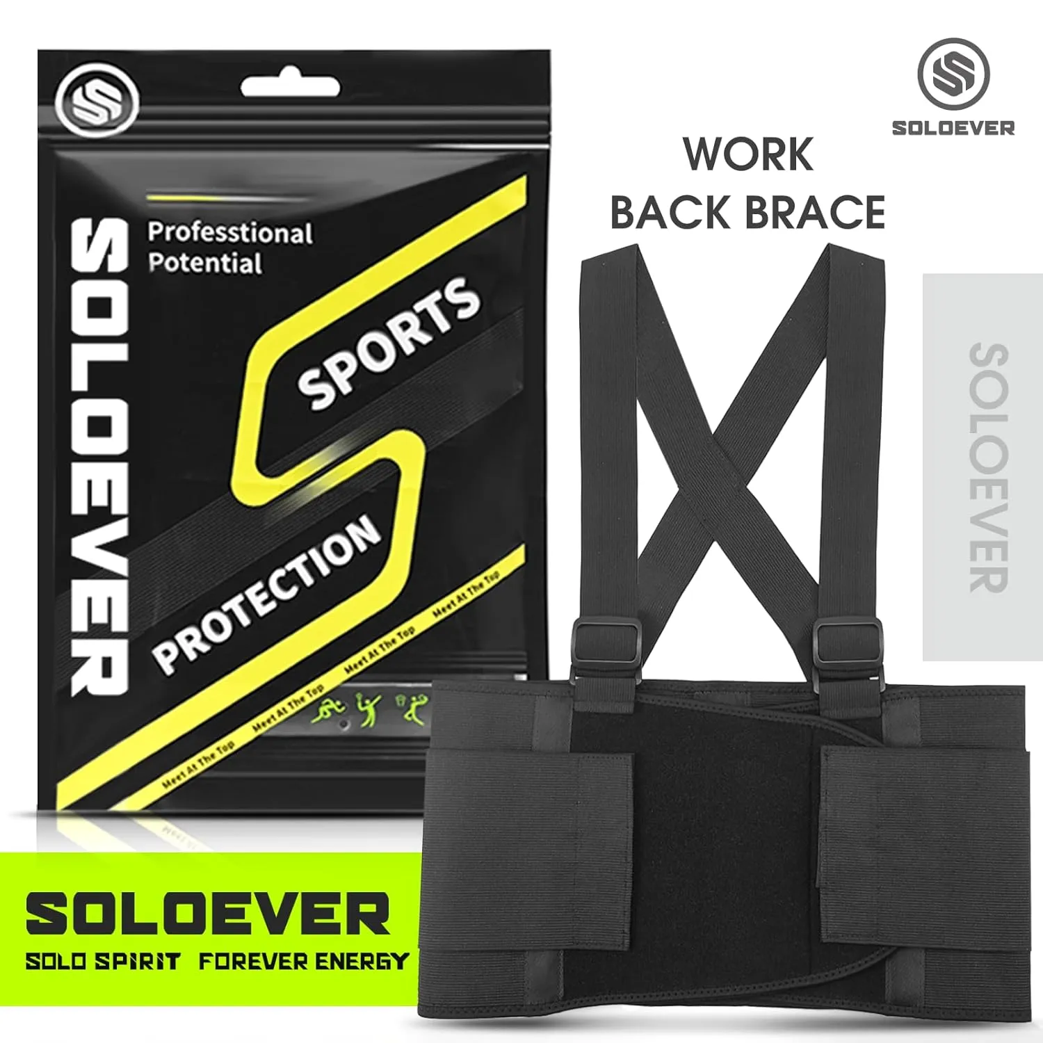 Work Back Brace for Men & Women, Adjustable Lower Back Support Belt with Suspenders for Back Pain Relief, Moving Construction Warehouse Heavy Lifting Safety & Protection (Black, Small)