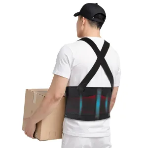 Work Back Brace for Men & Women, Adjustable Lower Back Support Belt with Suspenders for Back Pain Relief, Moving Construction Warehouse Heavy Lifting Safety & Protection (Black, Small)