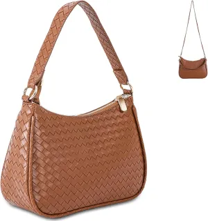 Woven Shoulder Bag for Women Gifts Detachable Strap Vegan Leather Hobo Handbag Purses Quilted Crossbody Crescent Mini Clutch