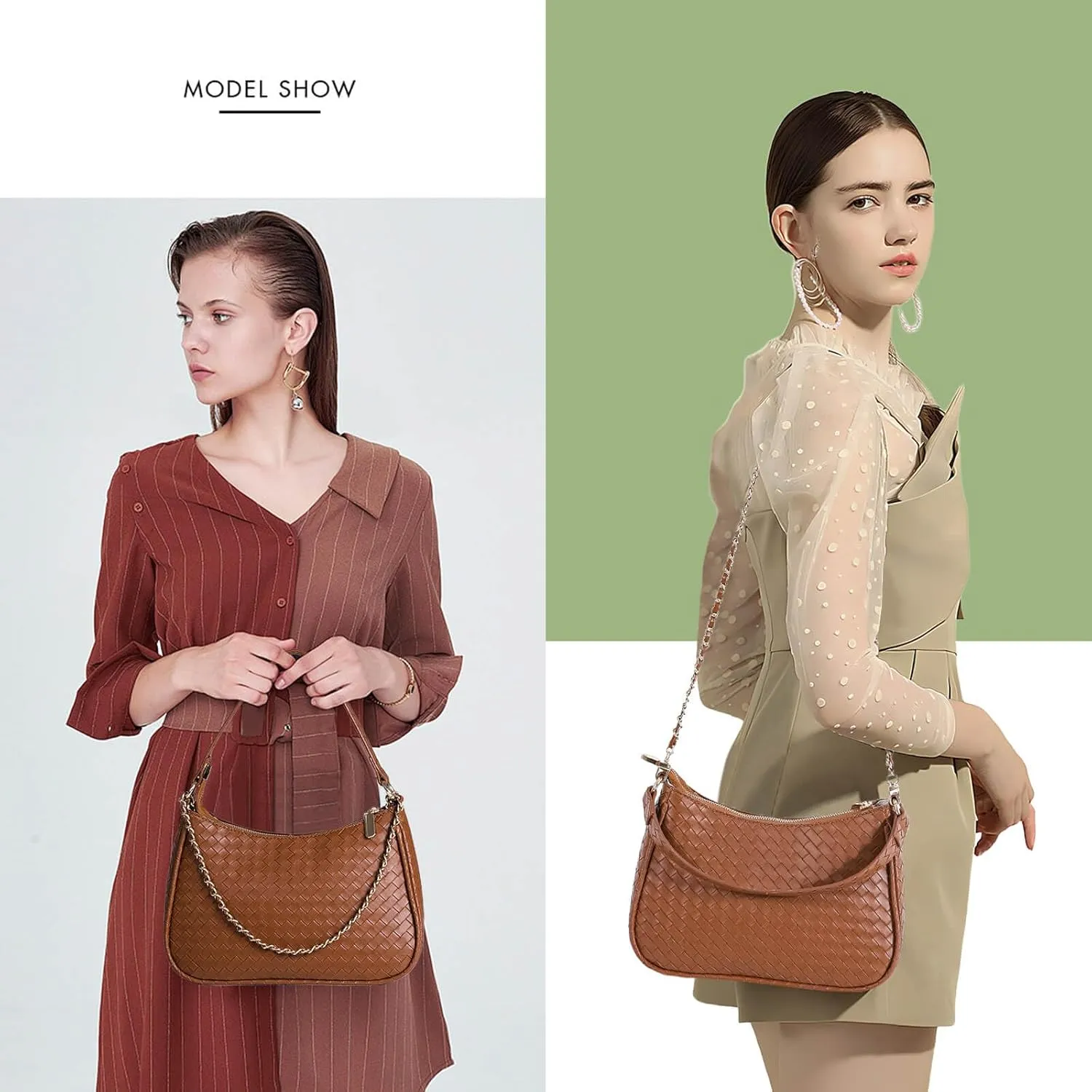 Woven Shoulder Bag for Women Gifts Detachable Strap Vegan Leather Hobo Handbag Purses Quilted Crossbody Crescent Mini Clutch