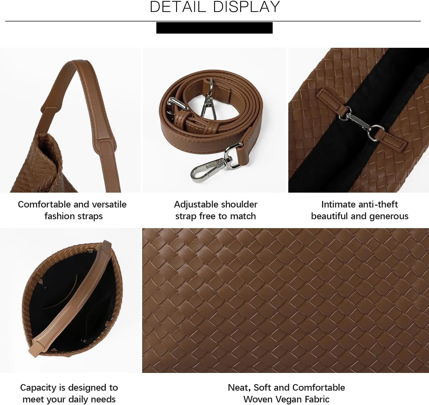 Woven Tote Bag for Women, Lightweight Vegan Leather Crossbody Purse Large shoulder handbag for Travel, Work