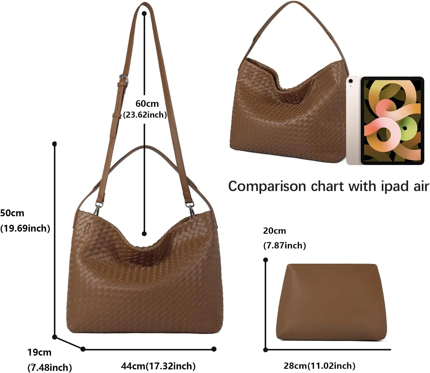 Woven Tote Bag for Women, Lightweight Vegan Leather Crossbody Purse Large shoulder handbag for Travel, Work