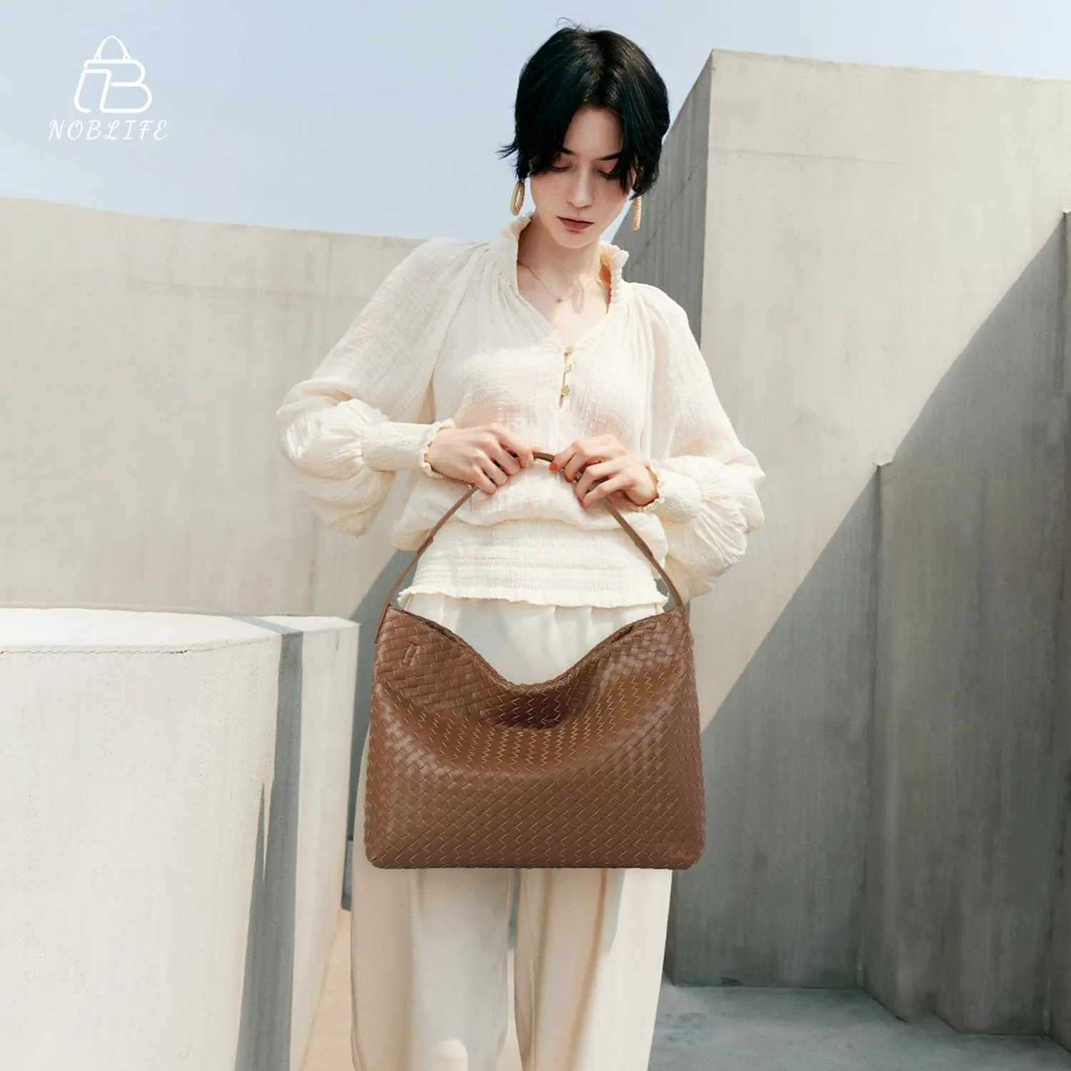 Woven Tote Bag for Women, Lightweight Vegan Leather Crossbody Purse Large shoulder handbag for Travel, Work