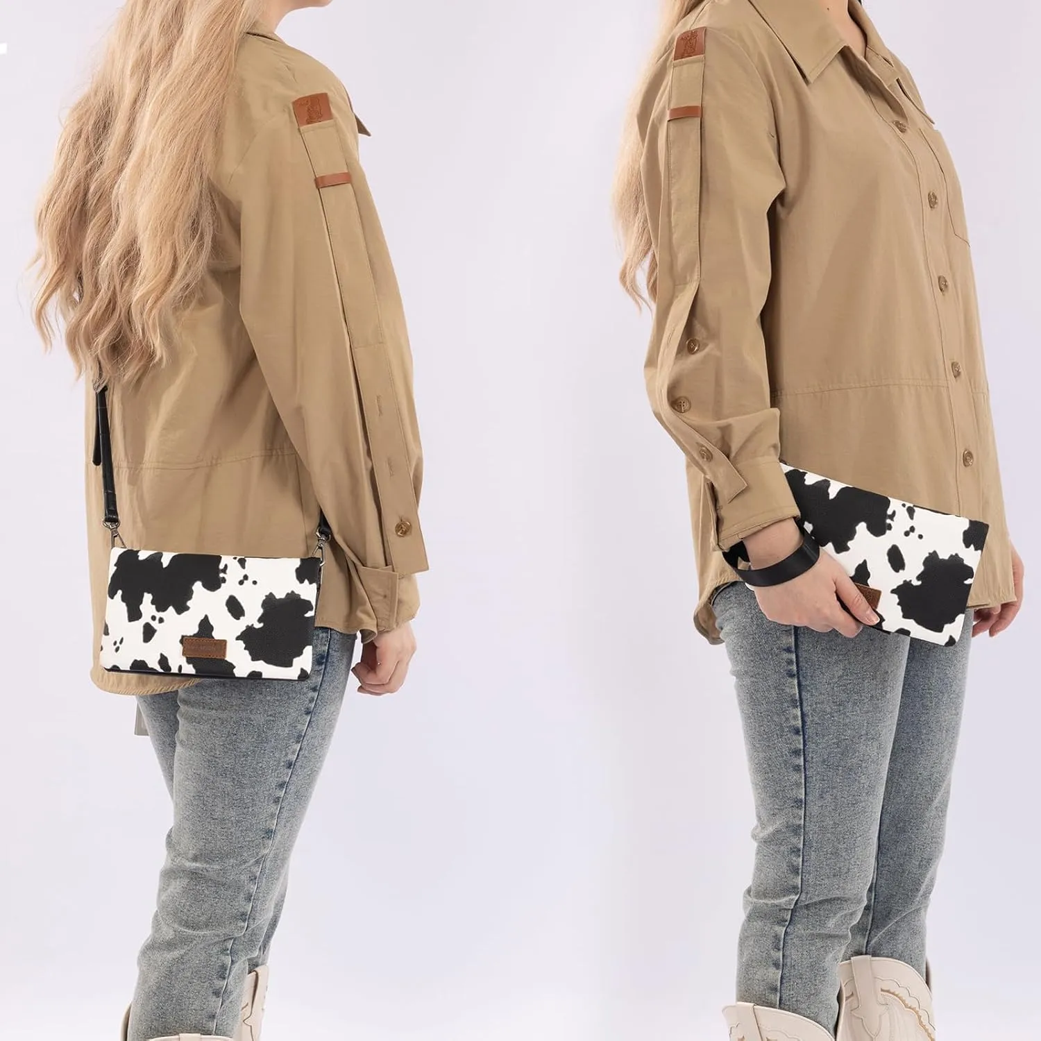 Wrangler Cow Print Womens Wristlet Wallet RFID Blocking Bifold Clutch Credit Card Holder Purse