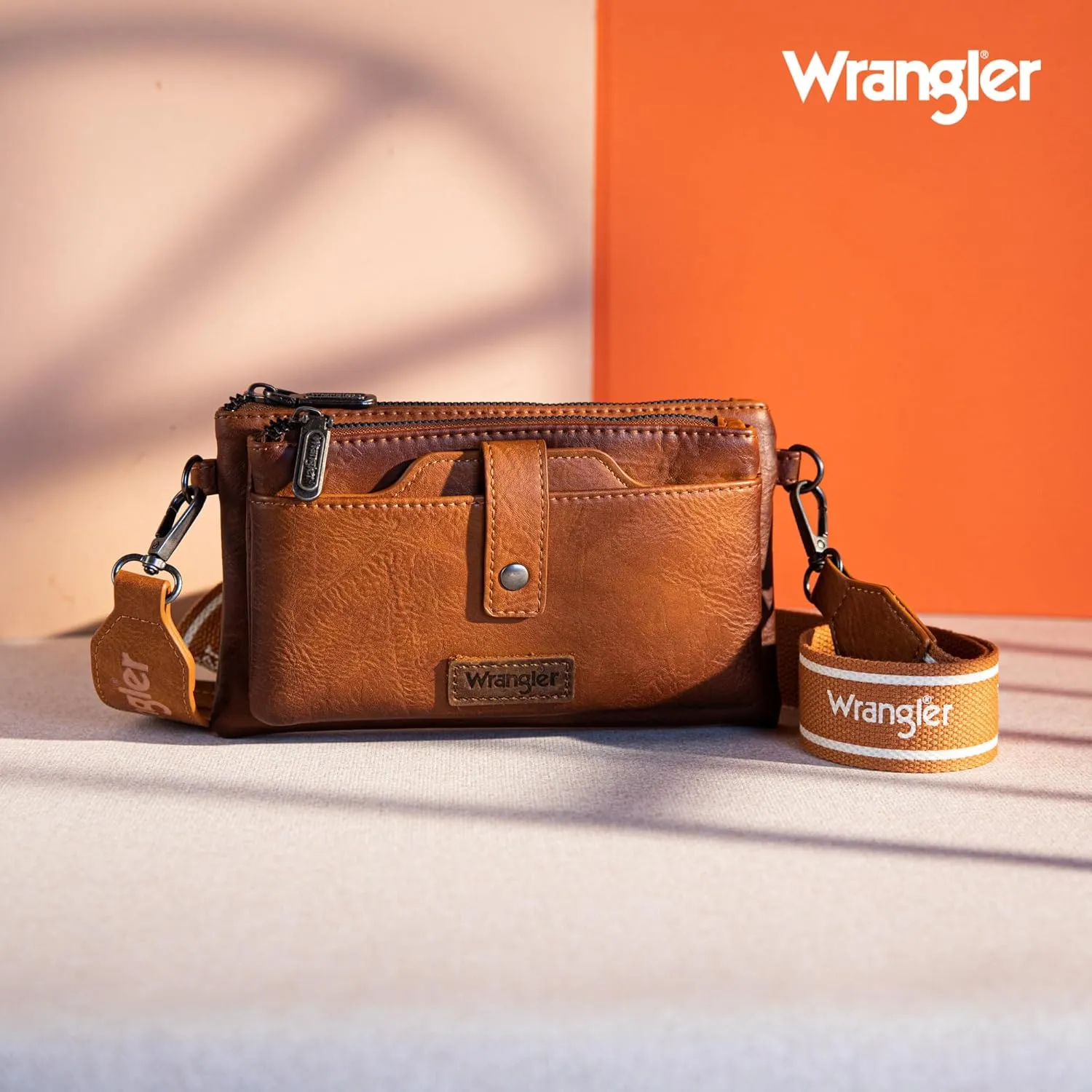 Wrangler Distressed Crossbody Purses for Women Multi-function Card Holder Wallet Small Purse with Double Zipper