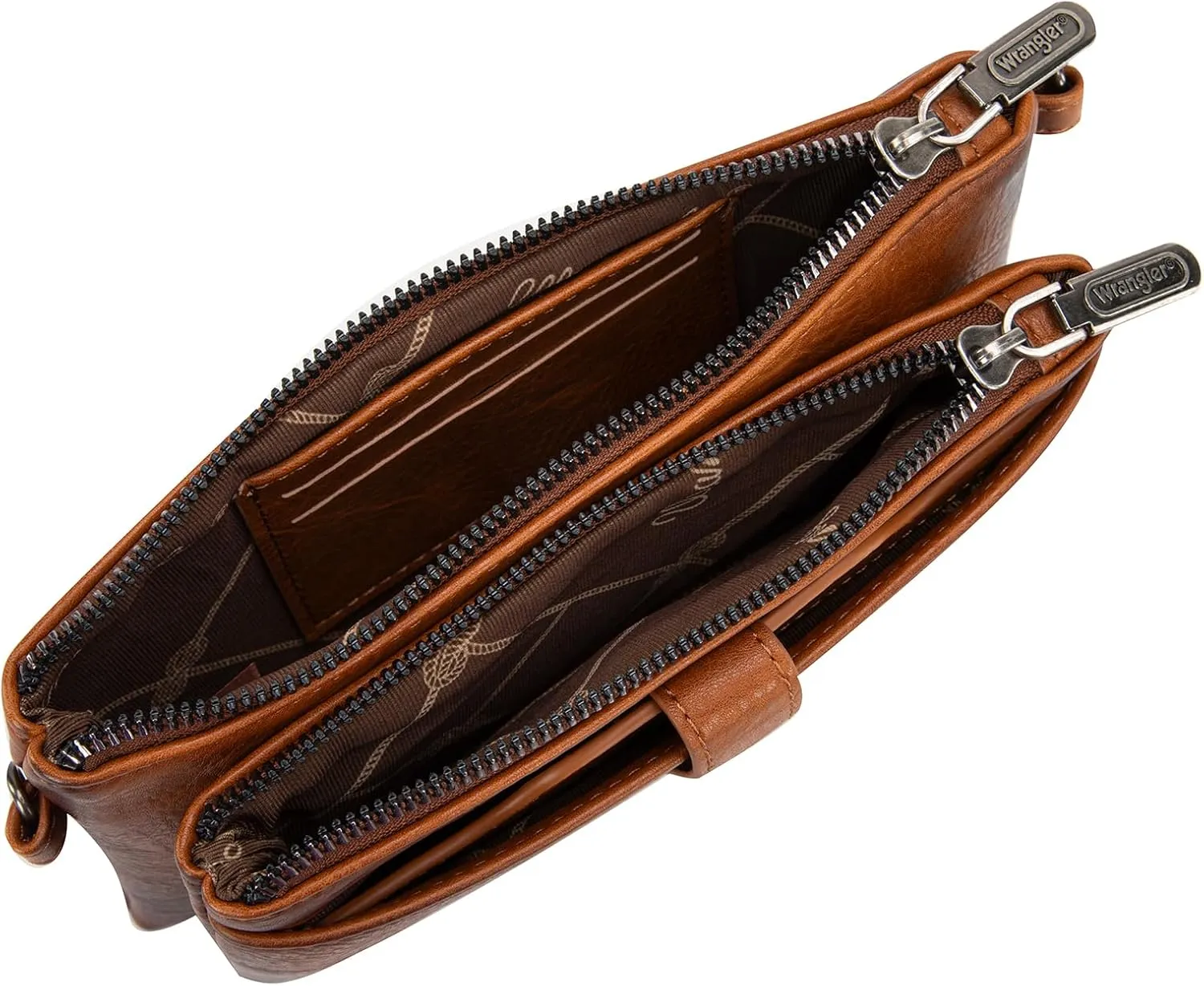 Wrangler Distressed Crossbody Purses for Women Multi-function Card Holder Wallet Small Purse with Double Zipper