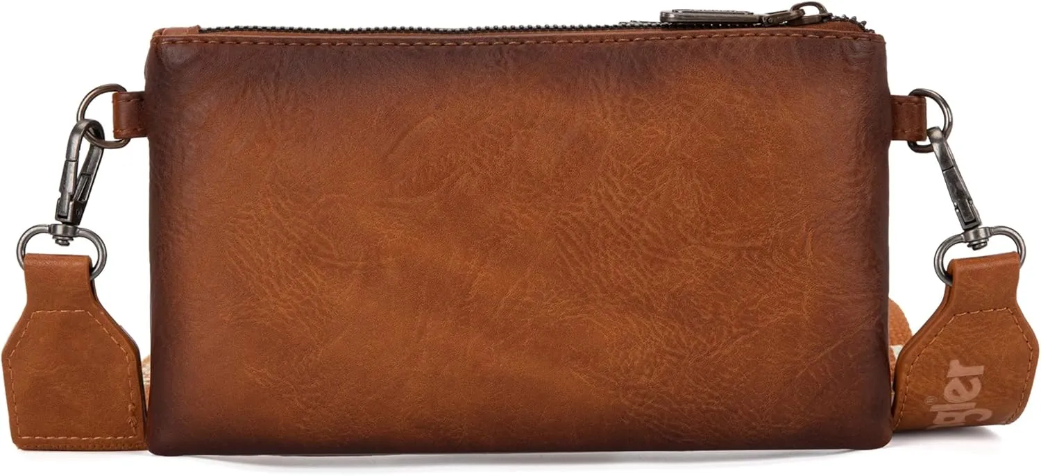 Wrangler Distressed Crossbody Purses for Women Multi-function Card Holder Wallet Small Purse with Double Zipper