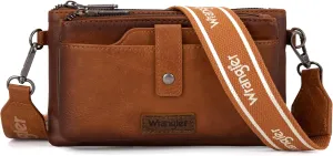 Wrangler Distressed Crossbody Purses for Women Multi-function Card Holder Wallet Small Purse with Double Zipper