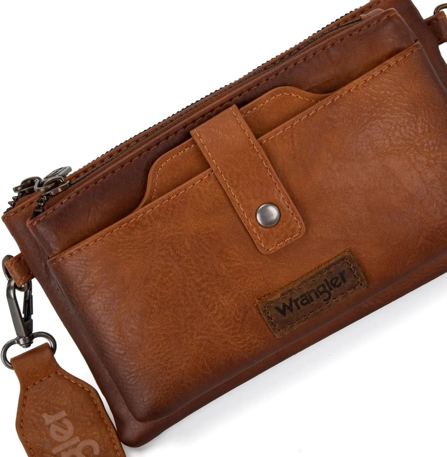 Wrangler Distressed Crossbody Purses for Women Multi-function Card Holder Wallet Small Purse with Double Zipper