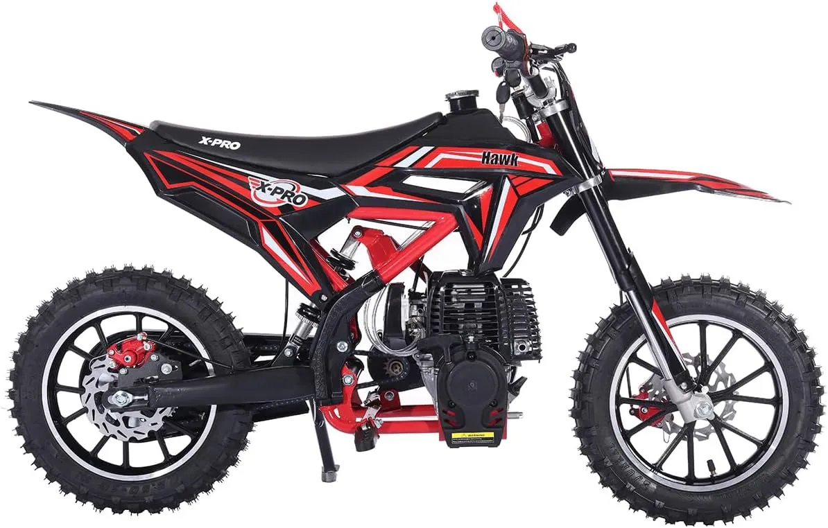 X-PRO Hawk Mini Dirt Bike, Gas Power 4 Stroke, 40CC Pit Bike, Pull Start, 10" Wheels! (Red)
